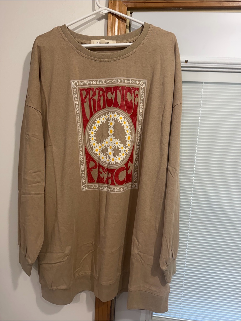 Blue velvet Practice Peace Daisy Peace Sign Graphic Sweatshirt dress- Beige